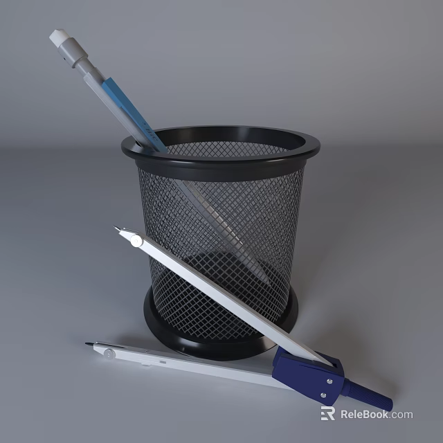 Public Facility Stationery Organizer With Metal Mesh Pen Holder And Writing Tools 3d model 