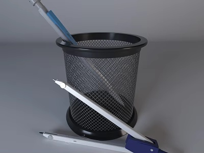 Public Facility Stationery Organizer With Metal Mesh Pen Holder And Writing Tools 3d model