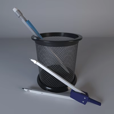 Public Facility Stationery Organizer With Metal Mesh Pen Holder And Writing Tools 3d model