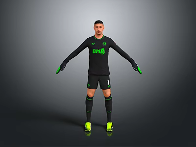 Black Goalkeeper Uniform With Green Accents And Bmg Logo For Sports Training 3d model