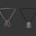 Two Fashionable Necklaces With Colorful Dog Tag Pendants Silver Chain And Black Cord