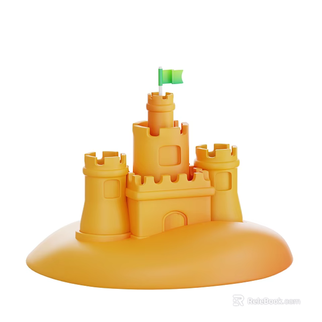 Decorative Sand Castle Ornament Set With Green Flag And Tower Structures 3d model 