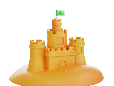 Decorative Sand Castle Ornament Set With Green Flag And Tower Structures 3d model
