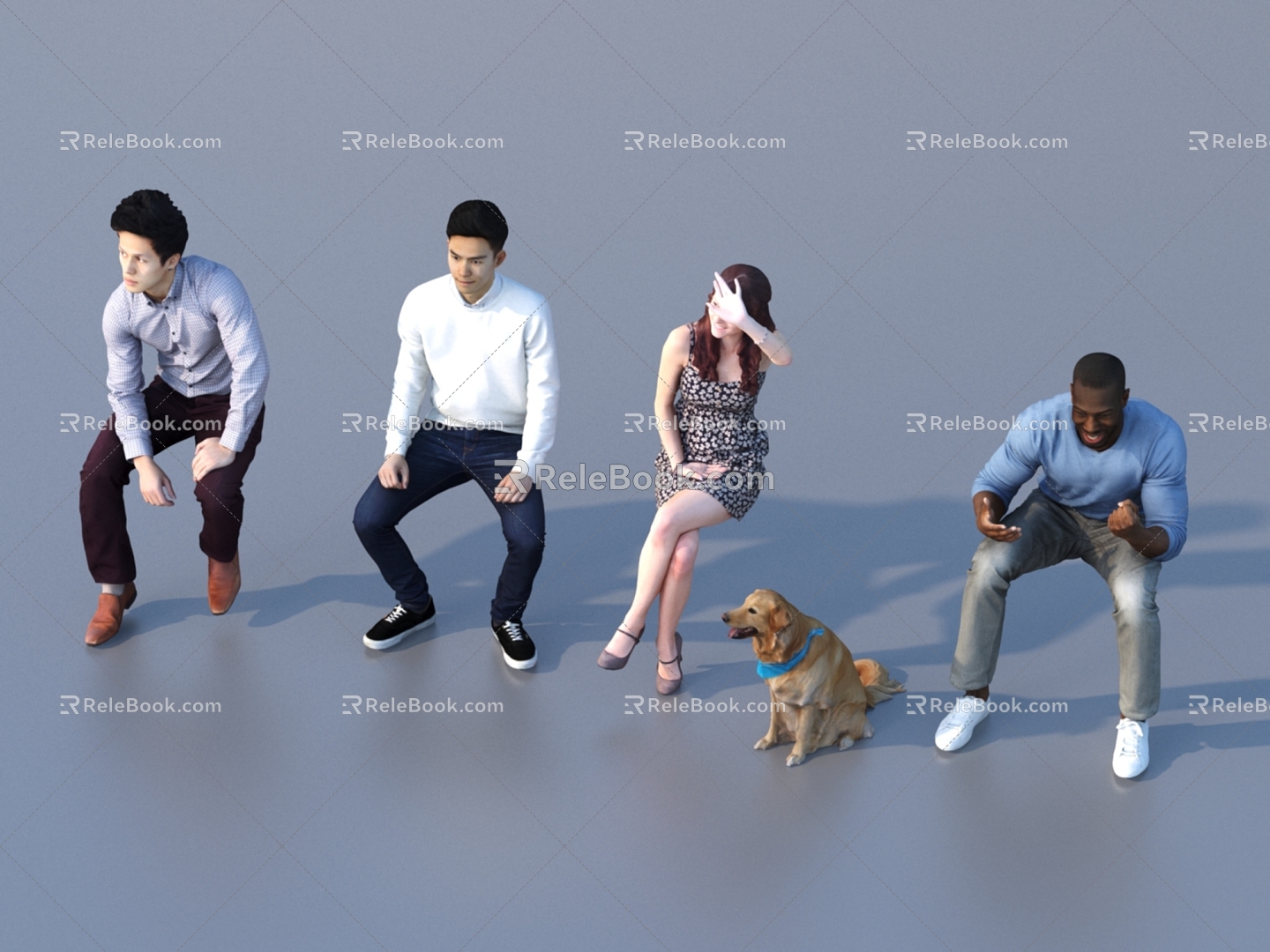 Men and women with multiple characters 3d model