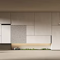 Elegant Modern Minimalist Background Wall With Wooden Stone Texture Light Strip And Decorative Ornaments