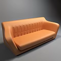 Orange Leather Multi Seater Sofa With Modern Stitched Design And Comfortable Seating 3d model