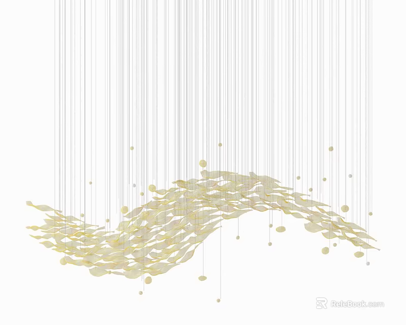 Modern Gold Leaf Wave Shaped Chandelier With Hanging Structure And Decorative Elements 3d model