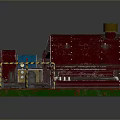 Industrial Mechanical Device With Red Body Blue Component Yellow Top Green Base And Warning Strips