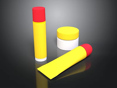 Yellow and Red Lid Daily Life Products with Cylindrical Containers and Rectangular Tubes 3d model