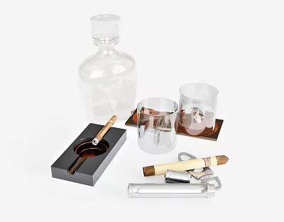 Modern Ornaments Combination Wine Bottle Wine Glass Cigar Ashtray Cigarette 3d model