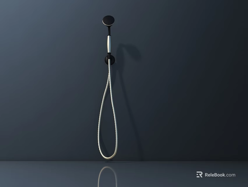 Modern Black Floor Lamp With Sleek Design Against Dark Gray Wall And Reflective Floor 3d model 
