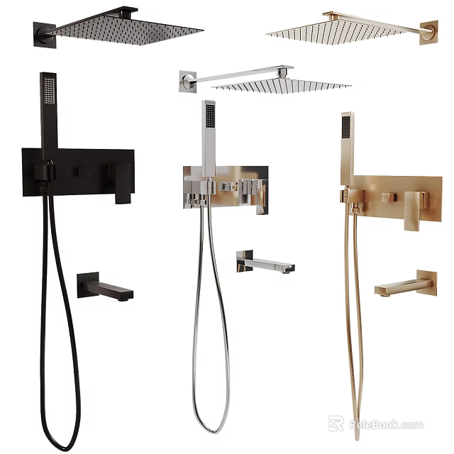 Modern Wall Mounted Shower Faucet Systems With Black Silver Gold Finishes And Handheld Sprayers 3d model 