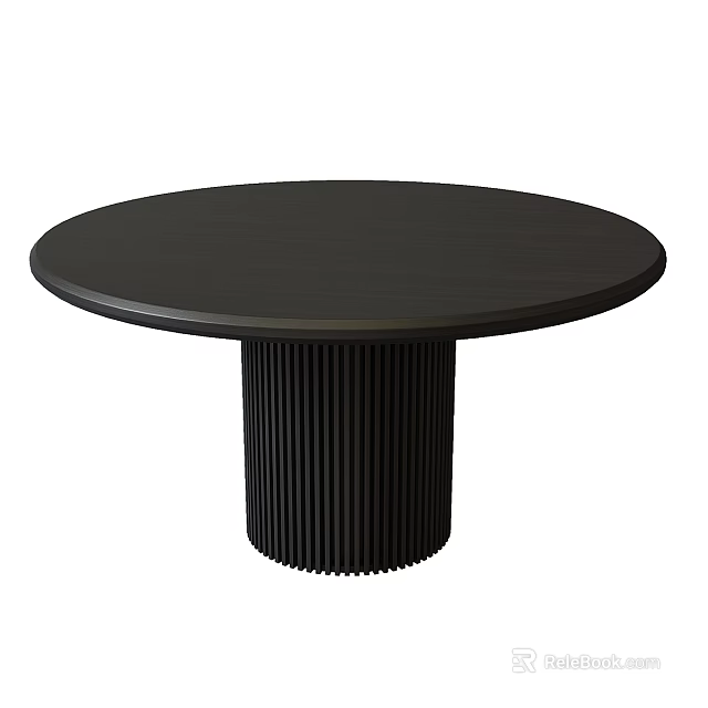 Modern Black Round Functional Table With Fluted Cylindrical Base Design 3d model