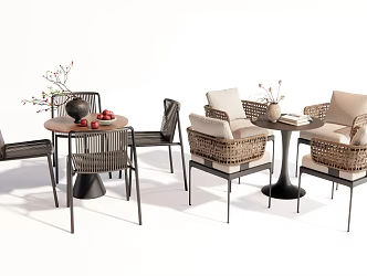 Modern Leisure Table and Chair Negotiation Table and Chair Outdoor Table and Chair Rattan Leisure Chair Vase Jewelry Ornaments 3d model