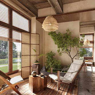 Quiet Ancient Balcony Villa Balcony Landscape Leisure Area Lounger 3d model