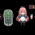 Anime Style Game Movie Characters In Maid And School Uniforms With Rabbit Plush Accessories