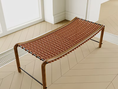 Modern Entryway Shoe Bench With Brown Woven Seat And Wooden Frame 3d model