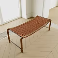 Modern Entryway Shoe Bench With Brown Woven Seat And Wooden Frame