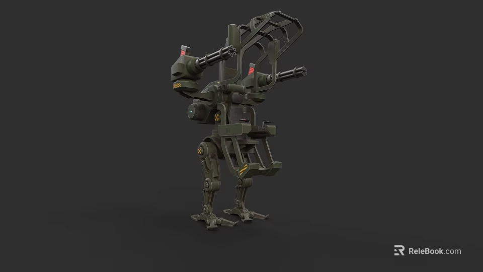 Futuristic Green Mechanical Robot Game Movie Character With Multiple Cannons And Articulated Limbs 3d model 