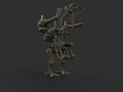 Futuristic Green Mechanical Robot Game Movie Character With Multiple Cannons And Articulated Limbs 3d model