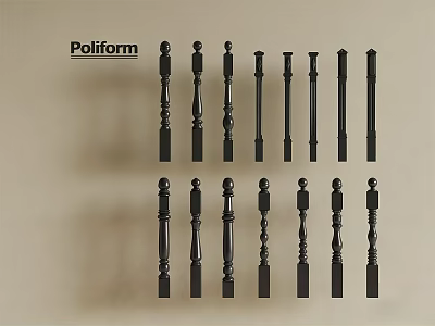 Poliform Black Balusters Collection With Various Intricate Designs And Styles 3d model