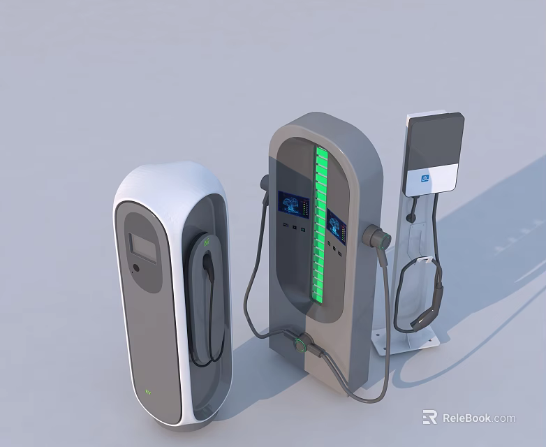 Modern Swing Door Design For EV Charging Stations With LED Indicators And Screens 3d model 