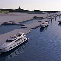 Scenic Marina View With Luxury Yachts Docked Along Waterfront Green Hills And Lighthouse In Distance