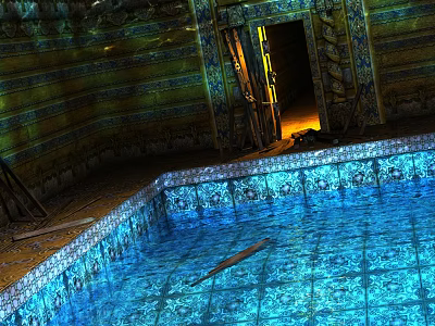 Swimming Pool With Blue Water Tiled Edges And Decorative Architectural Surroundings 3d model