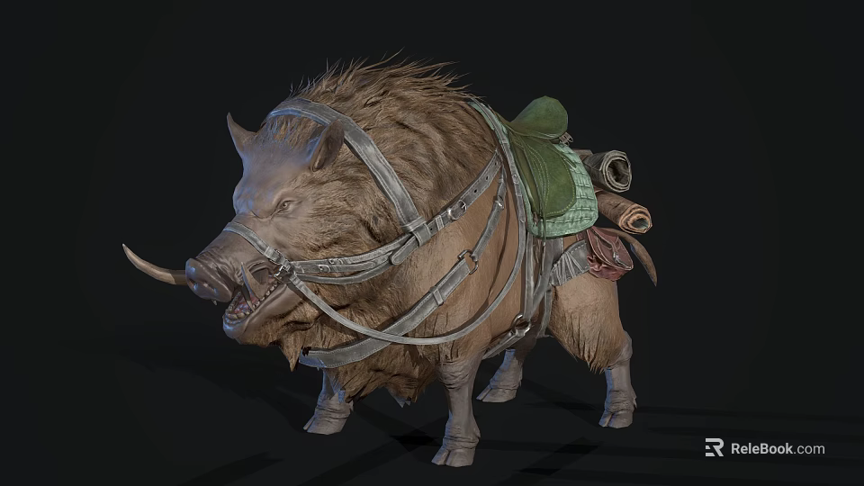 Realistic Wild Boar 3D Model With Saddle Gear And Detailed Mane Tusks 3d model 