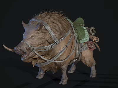 Realistic Wild Boar 3D Model With Saddle Gear And Detailed Mane Tusks 3d model