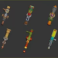 Colorful Plastic Toy Guns With Various Fun Designs And Shiny Reflections For Kids
