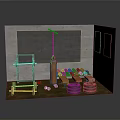 Compact Home Gym Training Area With Punching Bags Training Frame Weights And Posters