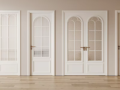 White Hinged Doors With Various Glass Panel Designs For Home Interior Wooden Flooring 3d model