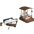 Boat Shaped Children's Bed With Canopy Wooden Frame And Decorative Lanterns