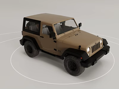 Tan Off Road Vehicle With Soft Top Convertible Design And Black Tires Front Grille 3d model