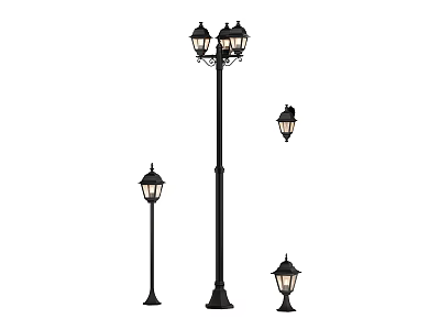 Outdoor Lights Various Vintage Style Lamp Posts in Different Sizes with Decorative Shades 3d model