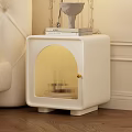 Modern White Bedside Table With Arched Ribbed Door Gold Handle And Books Decorative Item