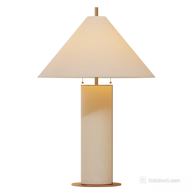 Cream Colored Table Lamp With Triangular Lampshade And Square Pillar 3d model 