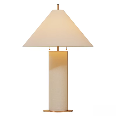 Cream Colored Table Lamp With Triangular Lampshade And Square Pillar 3d model