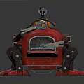 Red Mechanical Character With Metal Body And Mechanical Legs Supporting Structure