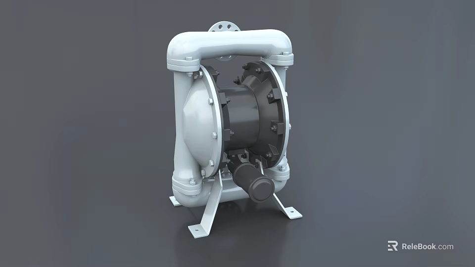 Industrial Air Operated Diaphragm Pump With Metal Body And Support Frame 3d model 