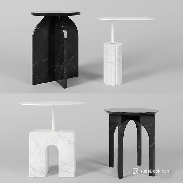Modern Arched Marble Side Table Design In Black And White For Home Decor 3d model