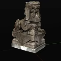 Traditional Stone Lion Landscape Sculpture With Intricate Carvings And Detailed Base