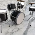 Classic Musical Instrument Drum Kit With Drums Cymbals And Metal Stands On Marble Floor