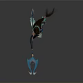 Fantasy 3D Female Character With Blue And White Outfit Twin Ponytails And Decorative Weapon