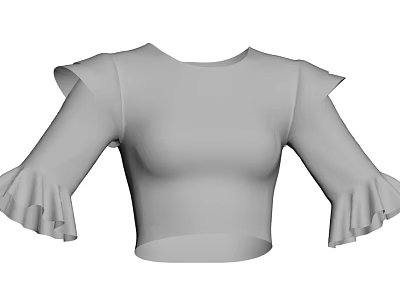 Stylish Women's Crop Top With Ruffle Sleeves And Modern Cropped Design 3d model