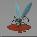 3D Mosquito Character With Colorful Body Transparent Wings Red Eyes On Red Circular Base Droplets