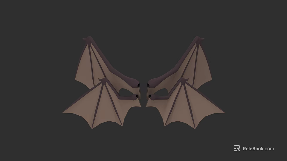 Flying Animal Bat with Symmetrical Brown Wings and Visible Skeletal Structure on Gray Background 3d model 