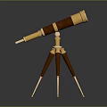 Vintage Decorative Telescope With Wooden Tripod And Golden Accent Details