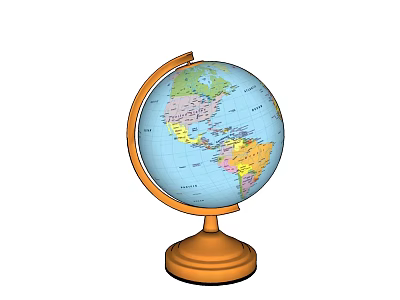 Decorative Globe Ornament Set With Orange Base And Colorful World Map 3d model